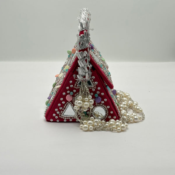 Pink Clutch Bag With Mirror Work