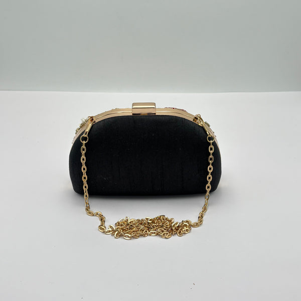 Black Clutch Bag With Zardozi Work
