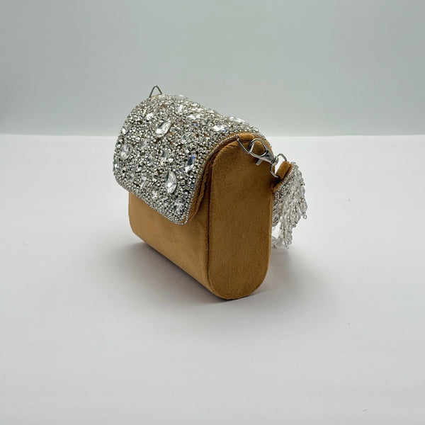 Peach Embroidered Fold Over Clutch Bag