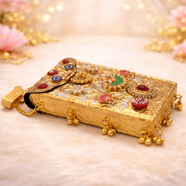 Mobile Metal Clutch With Kundan Jadai Work