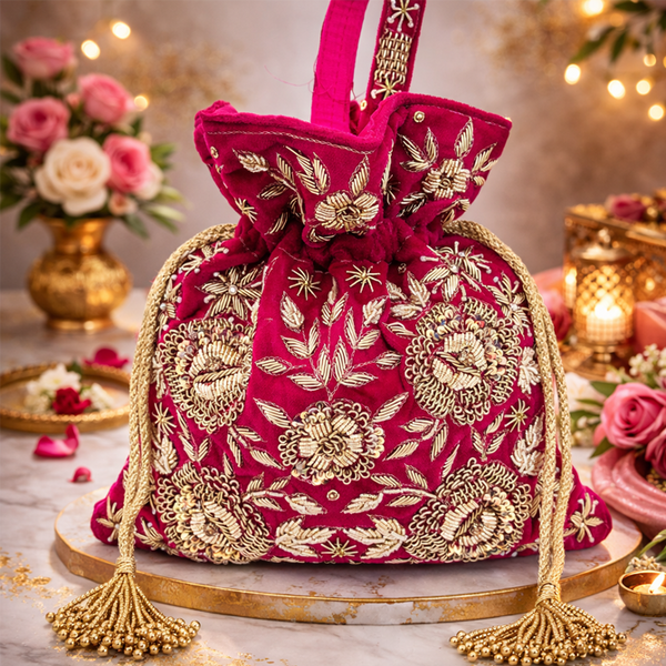 Velvet Jardo Jim Hand Work Potli Bag