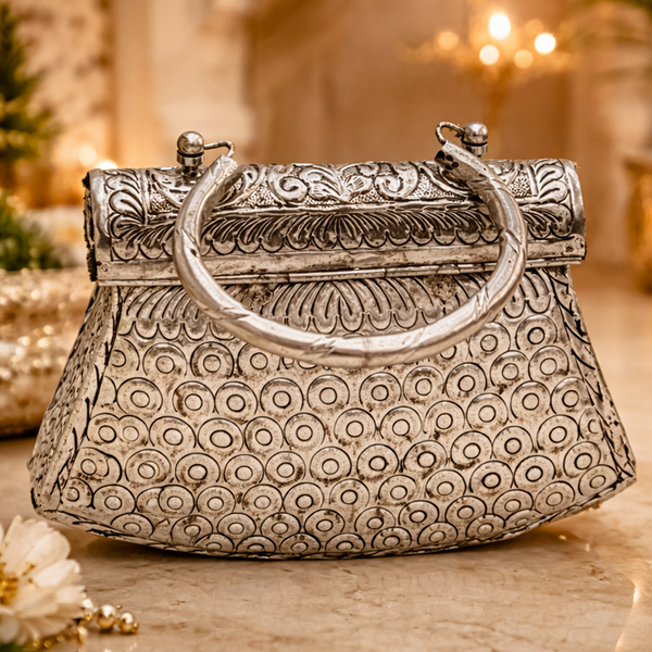 Metal Clutch with Kundan Work with Heavy Polishing