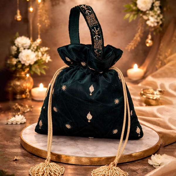 Velvet Jardo Jim Hand Work Potli Bag