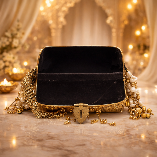Golden Metal Clutch with Kundan Work