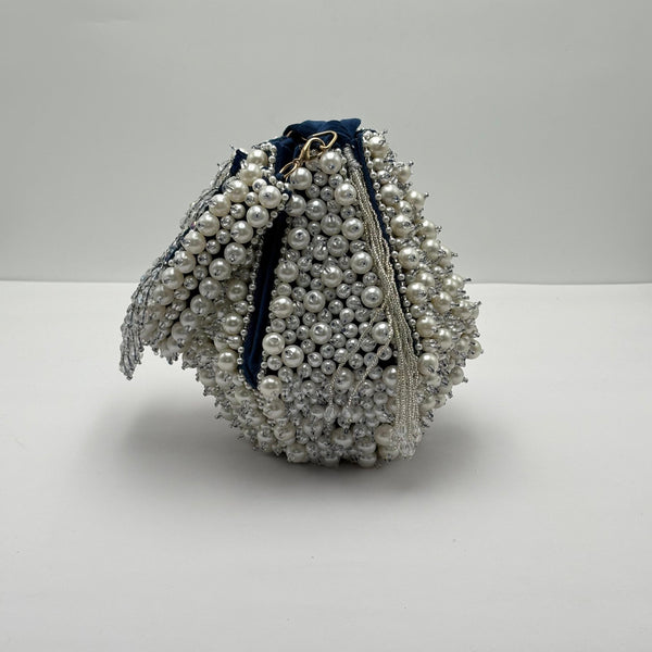 Blue Pearl Work Potli Bag (Bucket Bag)